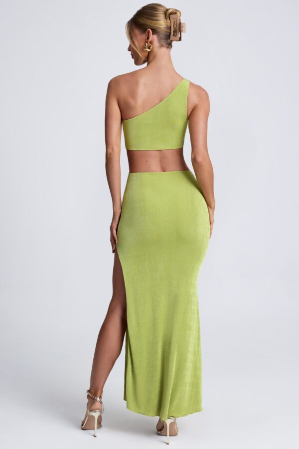 Hardware Detail One-Shoulder Maxi Dress in Olive Green - Image 2