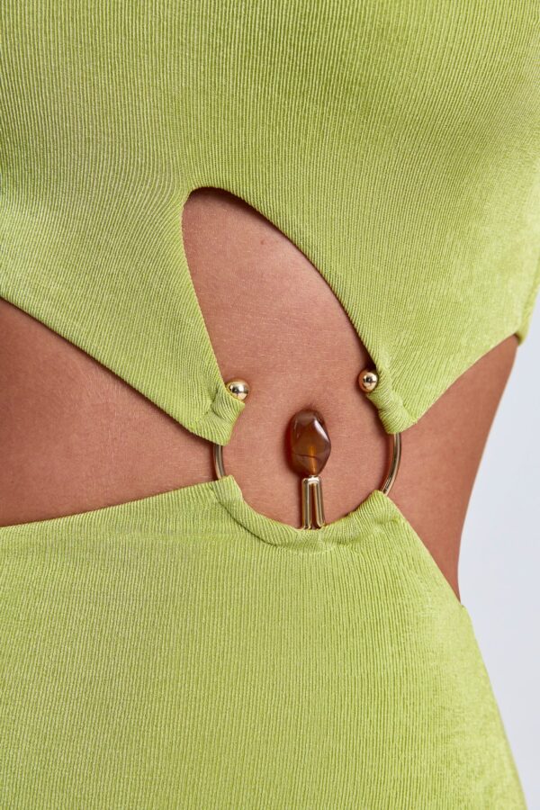Hardware Detail One-Shoulder Maxi Dress in Olive Green - Image 4