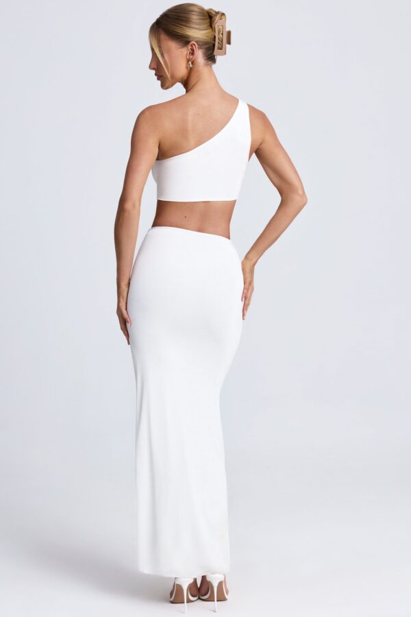 Hardware Detail One-Shoulder Maxi Dress in White - Image 2