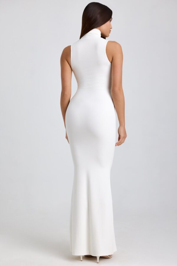 Ribbed Modal Turtleneck Maxi Dress in White - Image 2