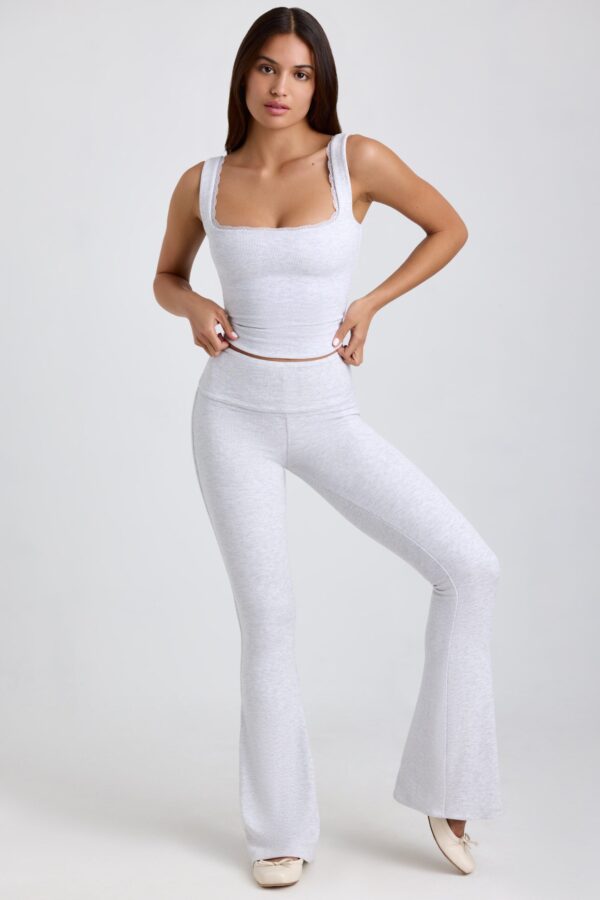 Ribbed Modal Mid-Rise Foldover Flared Trousers in Grey - Image 6