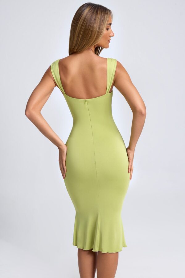 Ruched Hardware Detail Cut-Out Midaxi Dress in Olive Green - Image 2