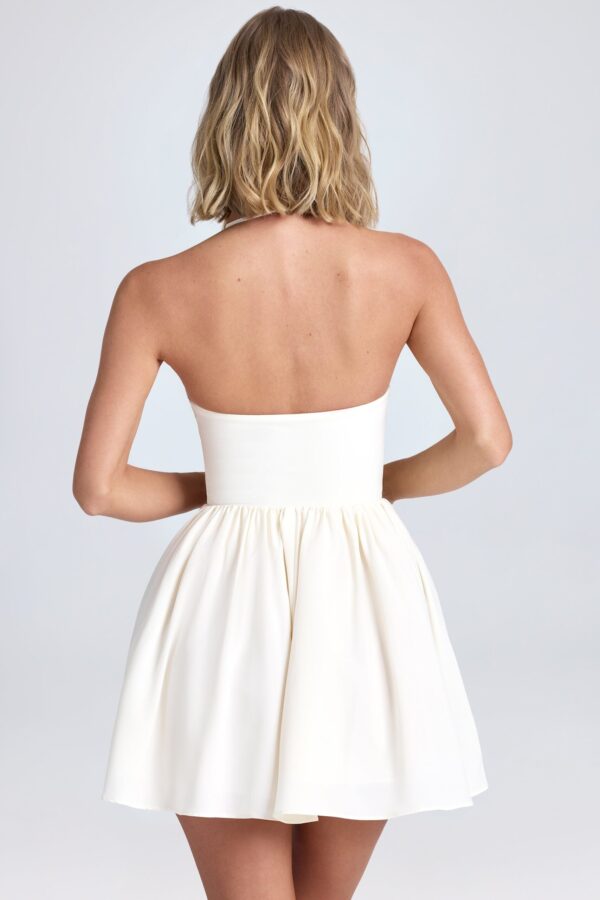 Halterneck Floral-Appliqué Corset Mini Dress in Ivory - Image 2