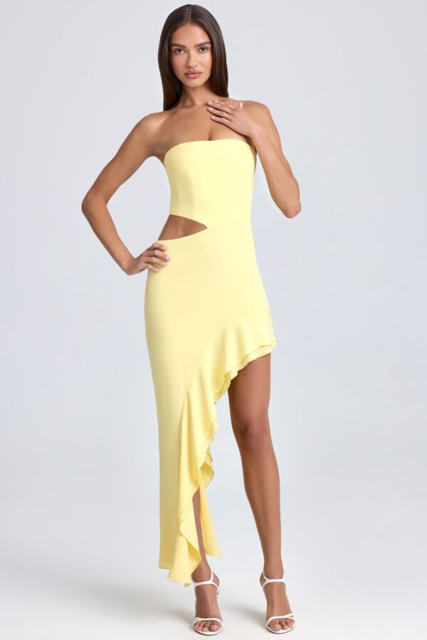 Bandeau Cut-Out Ruffle-Trim Maxi Dress in Lemon Sherbet - Image 6