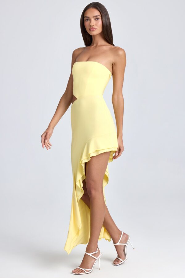 Bandeau Cut-Out Ruffle-Trim Maxi Dress in Lemon Sherbet - Image 4