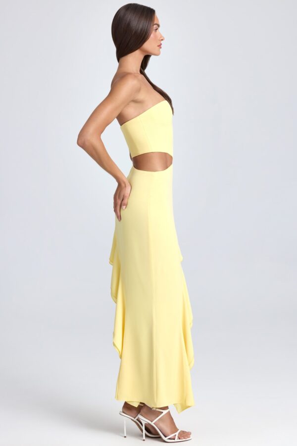 Bandeau Cut-Out Ruffle-Trim Maxi Dress in Lemon Sherbet - Image 5
