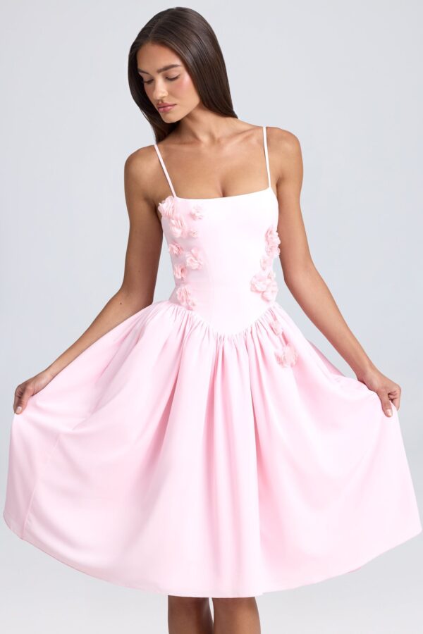 Floral-Appliqué Midi Dress in Blush - Image 5