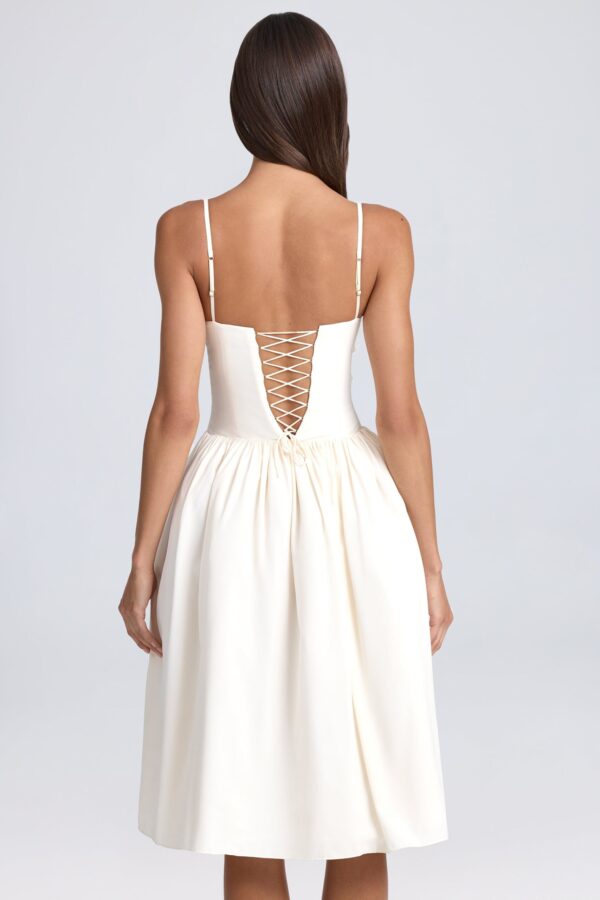 Floral-Appliqué Midi Dress in Ivory - Image 2