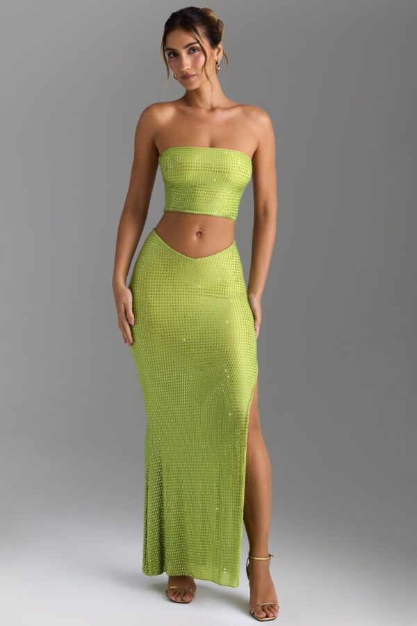 Embellished V-Waist Maxi Skirt in Pear Green - Image 4