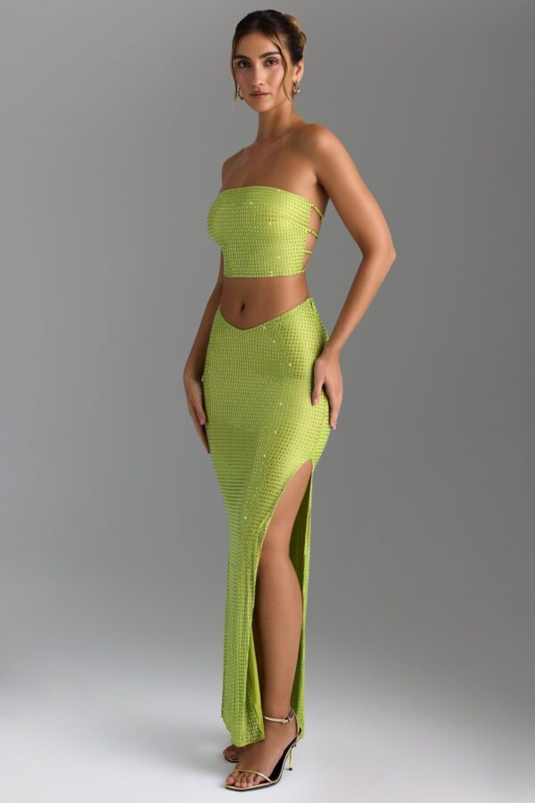 Embellished V-Waist Maxi Skirt in Pear Green - Image 6