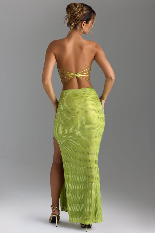 Embellished V-Waist Maxi Skirt in Pear Green - Image 2