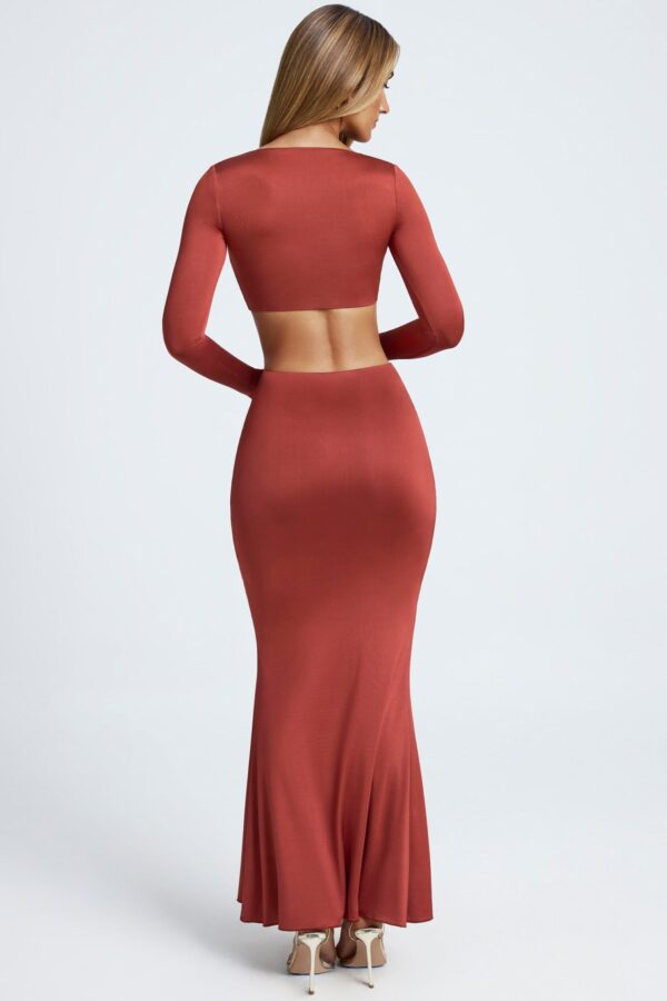 Hardware Detail Fishtail Maxi Skirt in Auburn Brown - Image 2