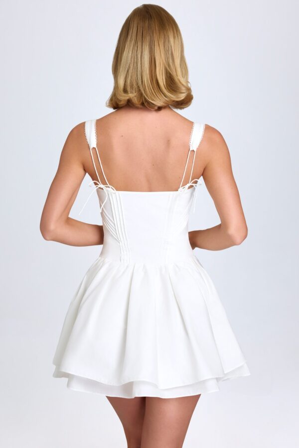 Pintucked Lace-Up Corset Mini Dress in White - Image 3