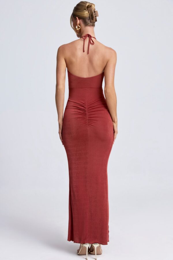 Hardware Detail Cut-Out Halterneck Maxi Dress in Auburn Brown - Image 2