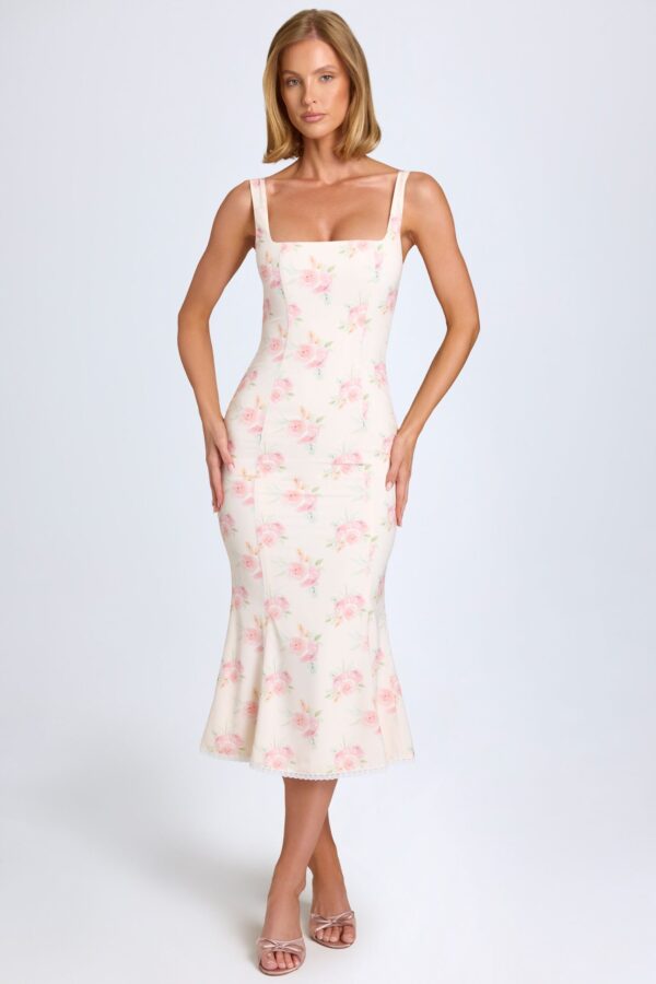 Lace-Trim Midaxi Dress in Large Rose Print - Image 6