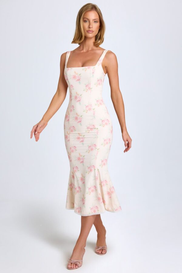 Lace-Trim Midaxi Dress in Large Rose Print - Image 7