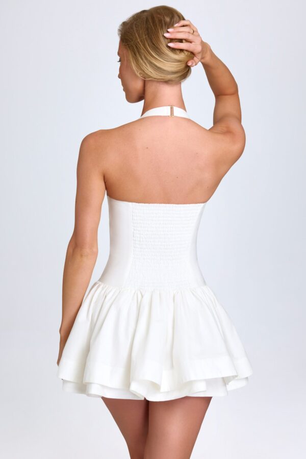 Ruched Halterneck Mini Dress in White - Image 2