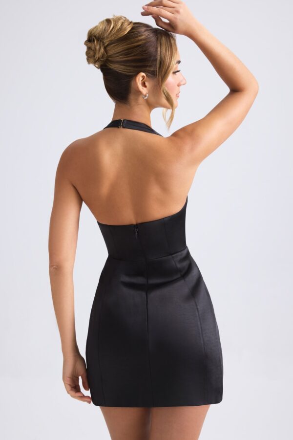 Halterneck Structured Tulip Mini Dress in Black - Image 2