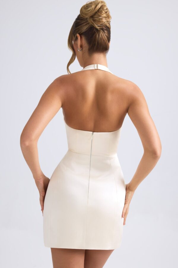Halterneck Structured Tulip Mini Dress in Ivory - Image 2
