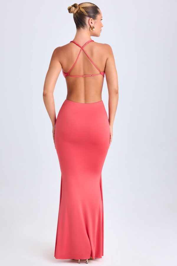 Hardware Detail Cut-Out Halterneck Maxi Dress in Coral - Image 2