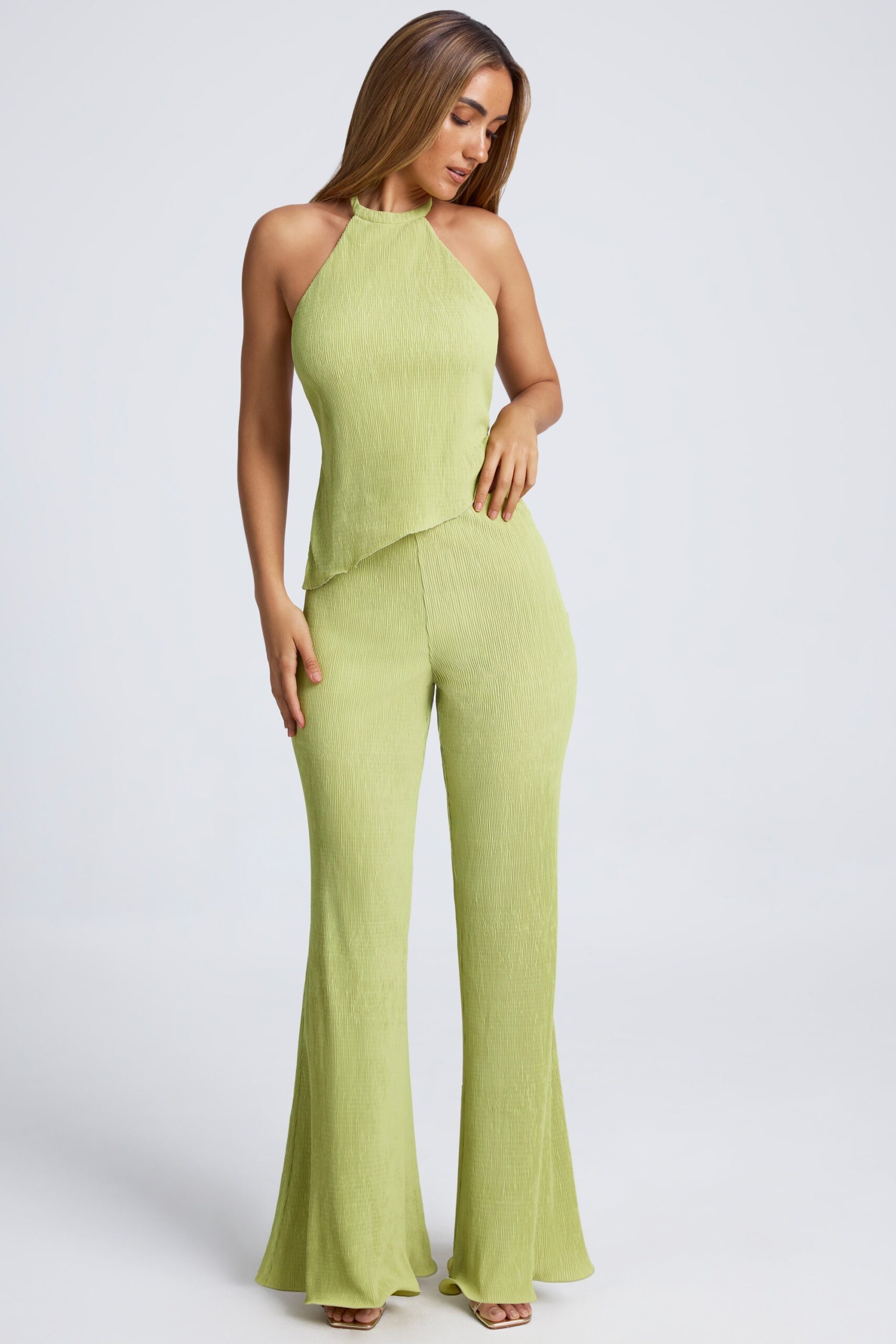 Open-Back Asymmetric Halterneck Top in Olive Green - Image 6