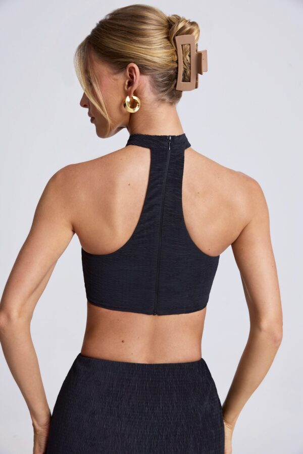 Hardware Detail Choker Crop Top in Black - Image 2