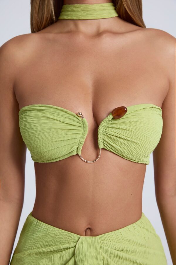 Hardware Detail Choker Crop Top in Olive Green - Image 4