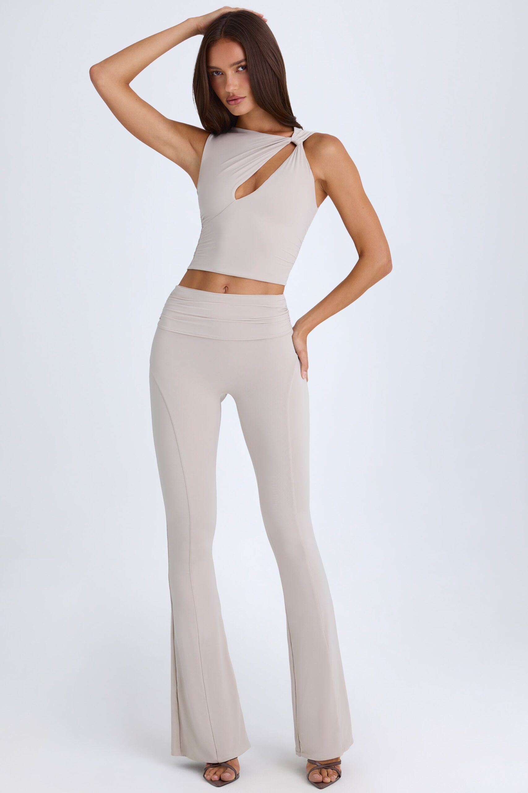 Petite Foldover Flared Trousers in Taupe - Image 6