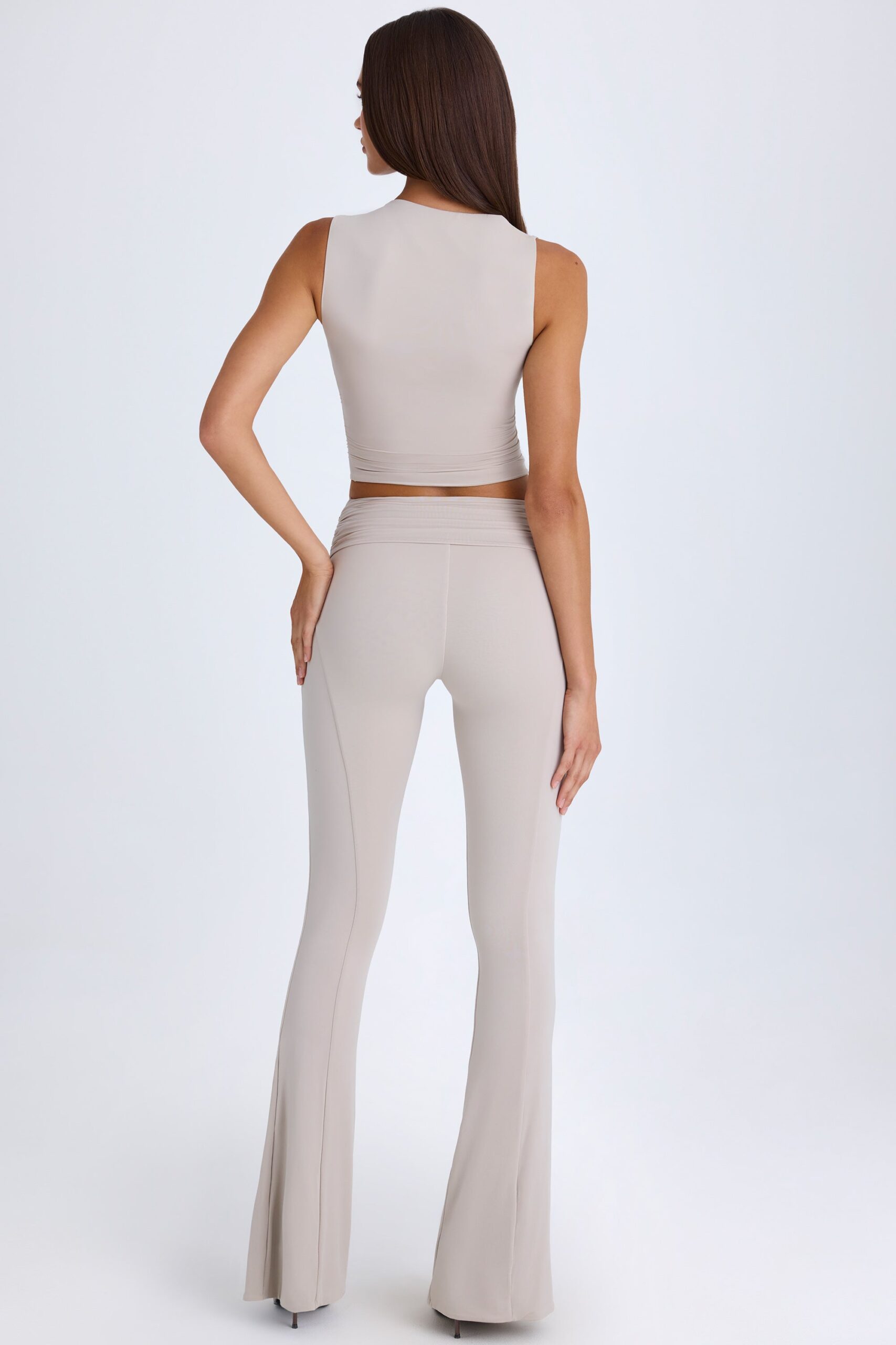Petite Foldover Flared Trousers in Taupe - Image 3