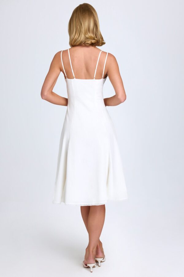 Bow-Detail Lace-Trim A-Line Midi Dress in White - Image 2