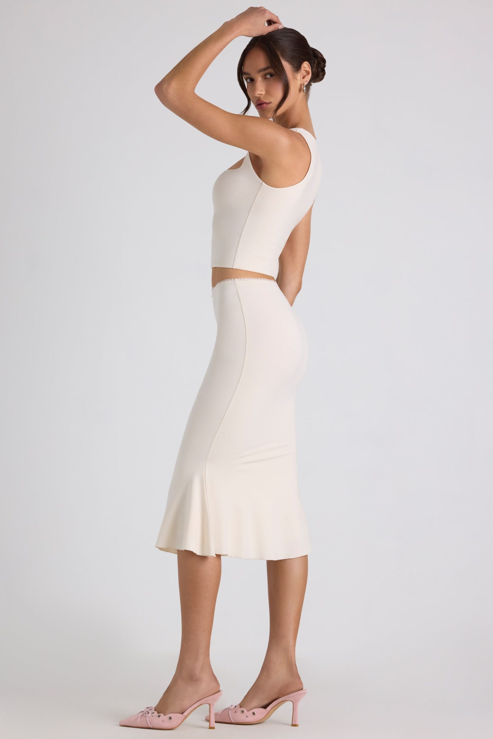 Modal Bow-Detail Mid-Rise Midi Skirt in Ivory - Image 3