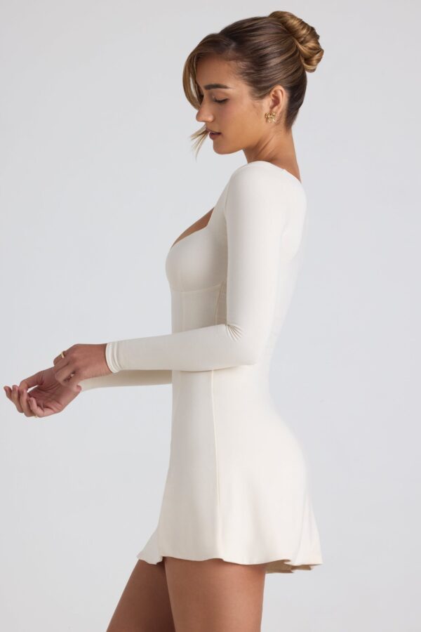 Modal Bow-Detail Sweetheart-Neck A-Line Mini Dress in Ivory - Image 3