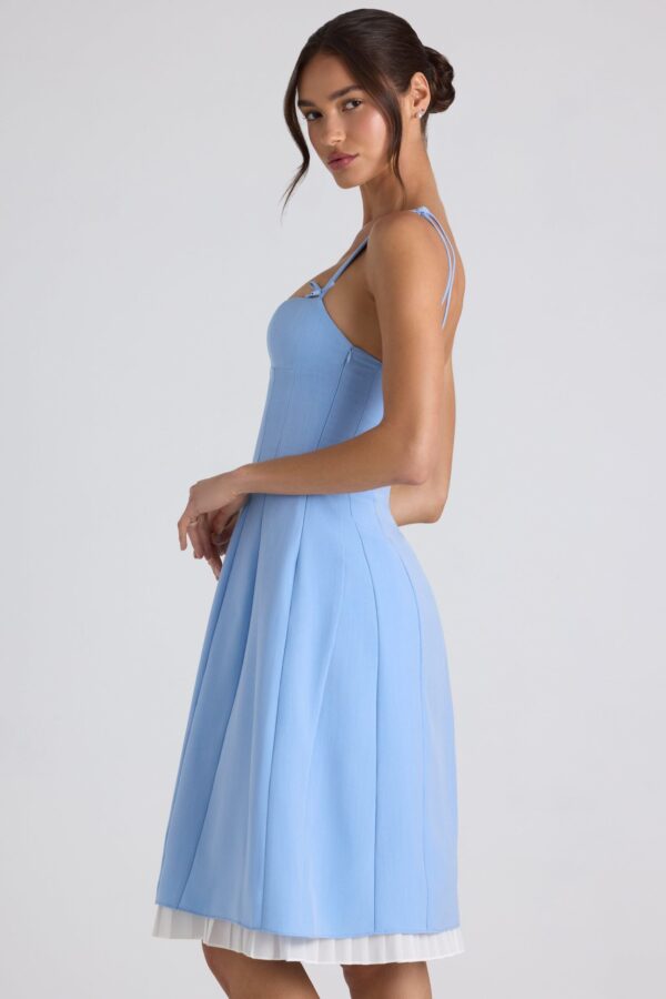 Bow-Detail Pleated A-Line Midi Dress in Sky Blue - Image 3