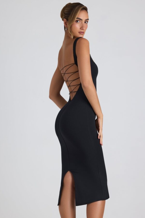 Modal Lace-Trim Midaxi Dress in Black - Image 3