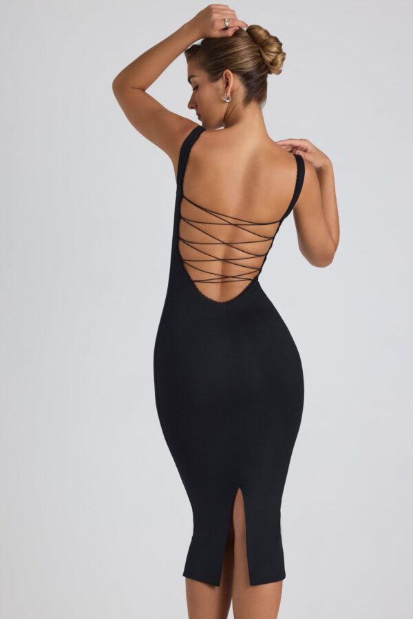 Modal Lace-Trim Midaxi Dress in Black - Image 2