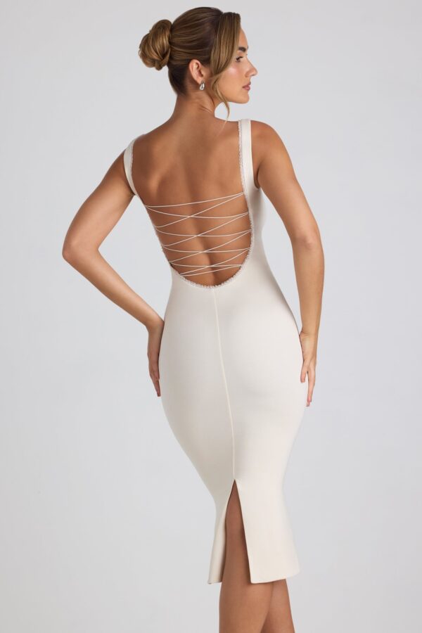 Modal Lace-Trim Midaxi Dress in Ivory - Image 2
