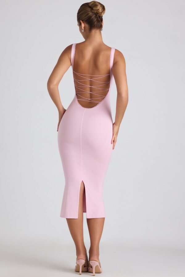 Modal Lace-Trim Midaxi Dress in Soft Pink - Image 2
