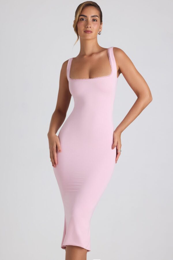 Modal Lace-Trim Midaxi Dress in Soft Pink - Image 5