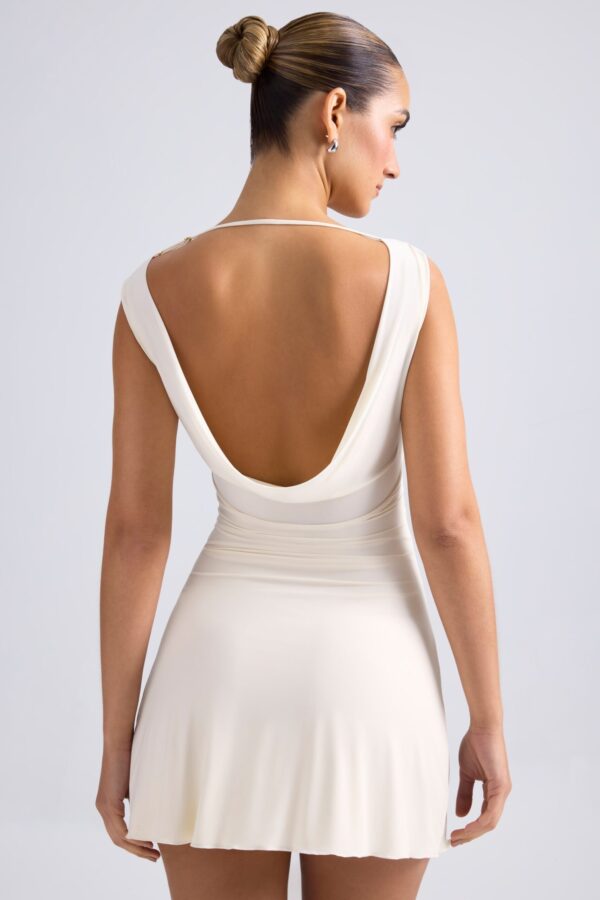 Off-Shoulder Cowl-Back A-Line Mini Dress in Ivory - Image 2