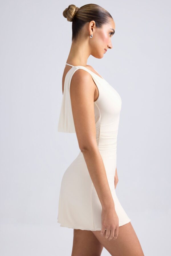 Off-Shoulder Cowl-Back A-Line Mini Dress in Ivory - Image 3
