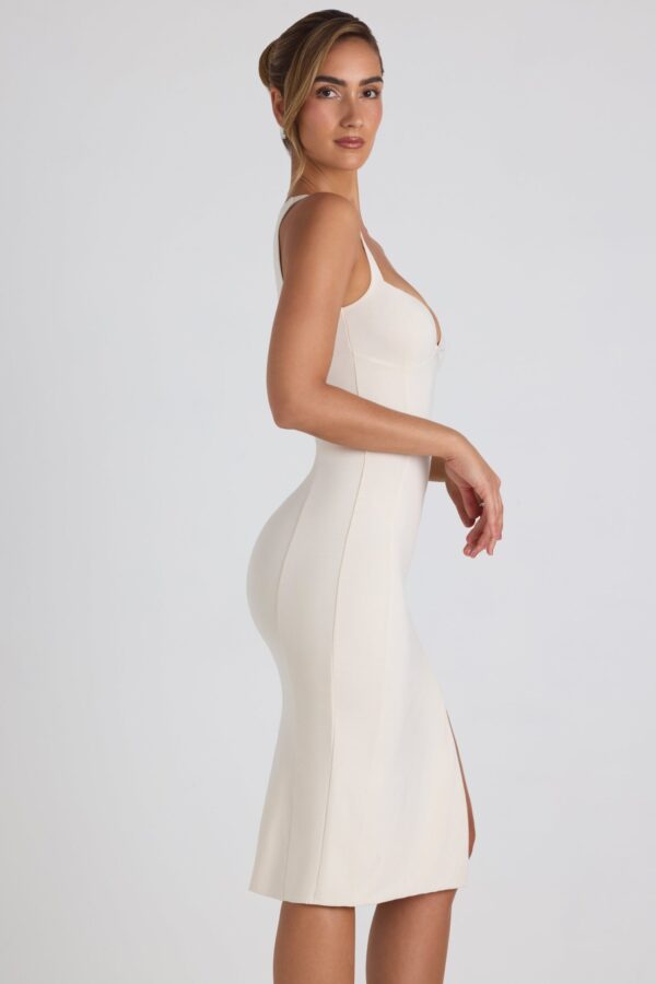 Modal Bow-Detail Sweetheart-Neck Midi Dress in Ivory - Image 3
