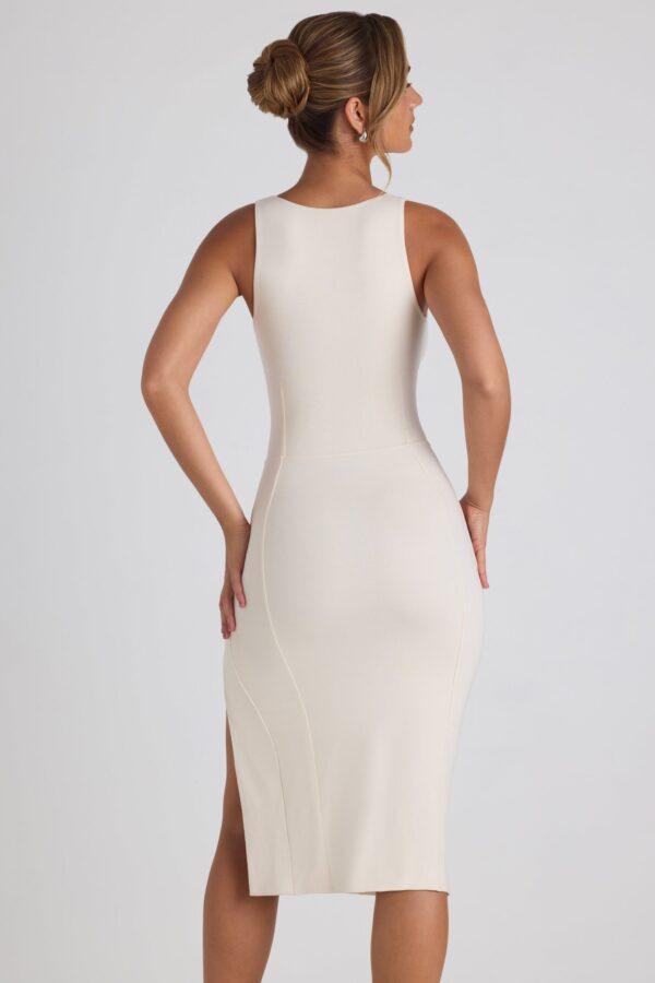 Modal Bow-Detail Sweetheart-Neck Midi Dress in Ivory - Image 2