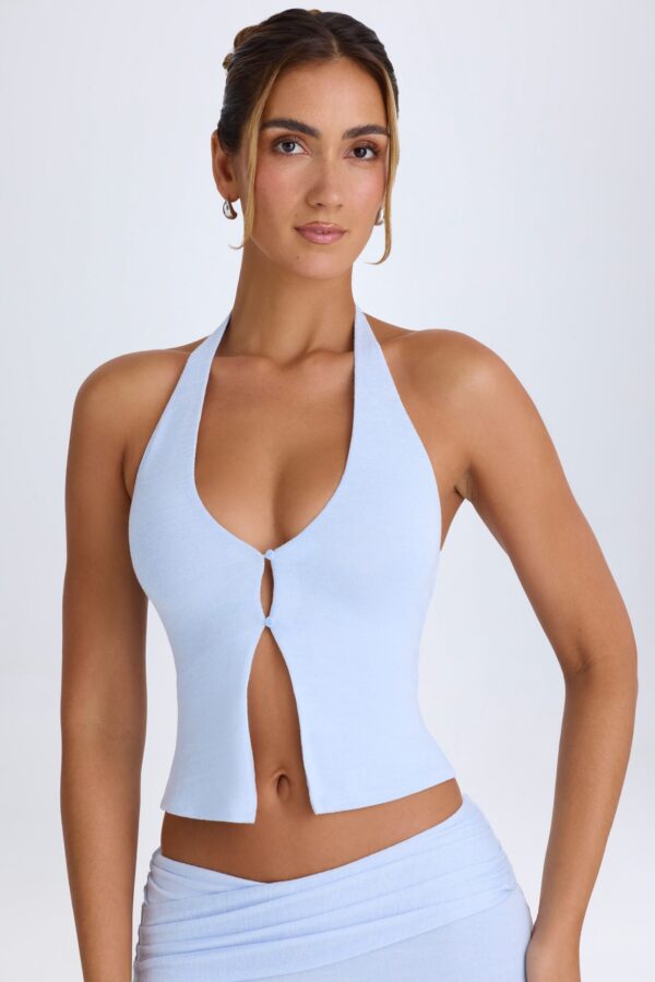 Open-Front Halterneck Top in Periwinkle Blue - Image 6