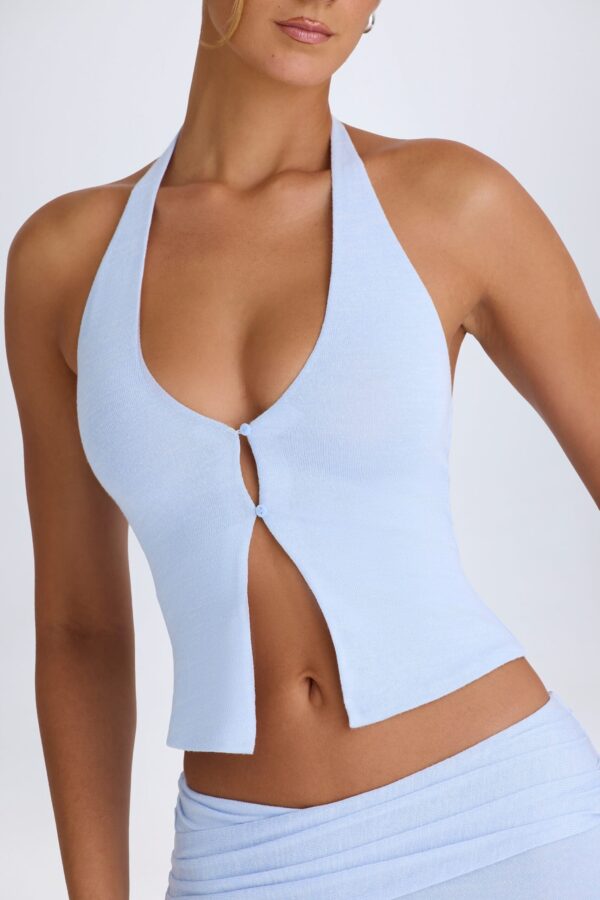 Open-Front Halterneck Top in Periwinkle Blue - Image 4