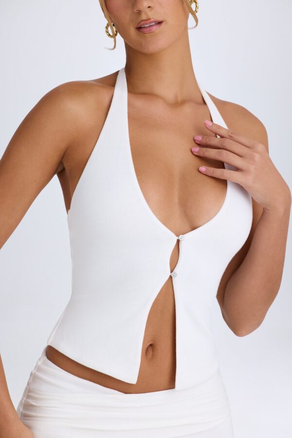 Open-Front Halterneck Top in White - Image 4