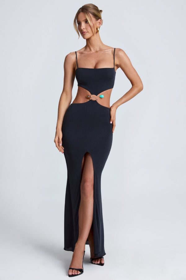 Hardware Detail Cut-Out Maxi Dress in Black - Image 6