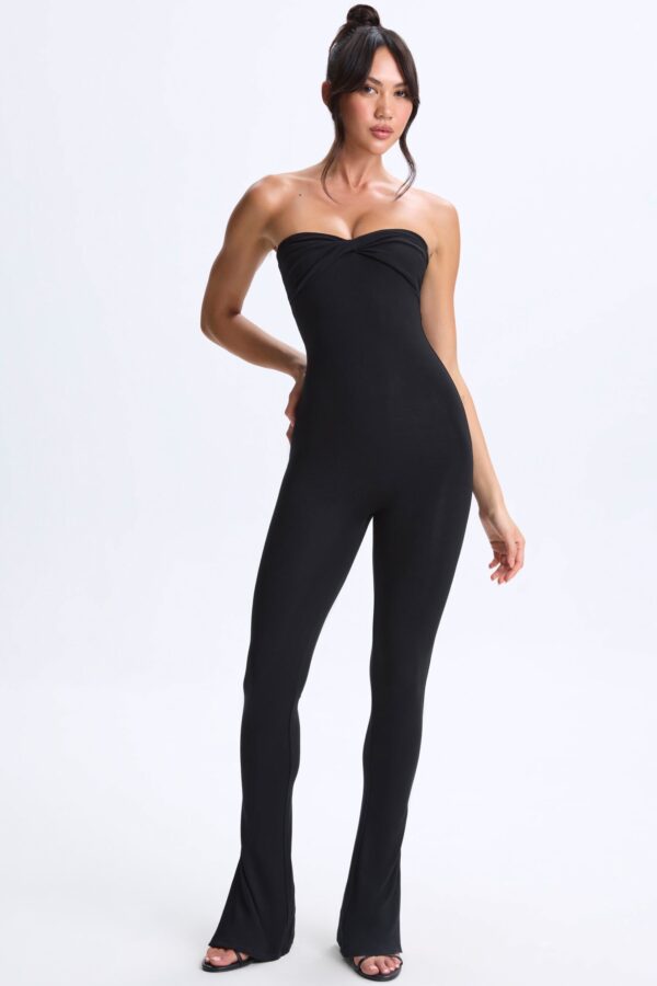 Petite Twist-Front Split Hem Flared Jumpsuit in Black - Image 5
