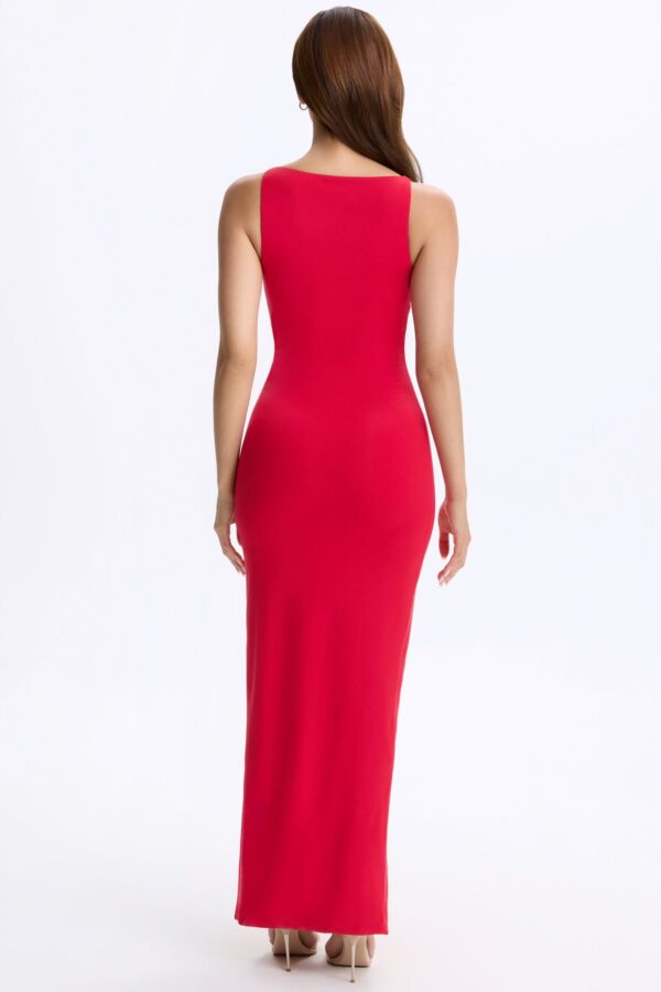 Plunge Cut-Out Maxi Dress in Cherry Red - Image 2