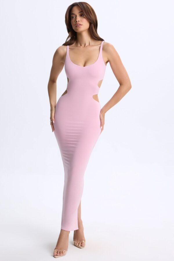 Plunge Cut-Out Maxi Dress in Blush Pink - Image 4