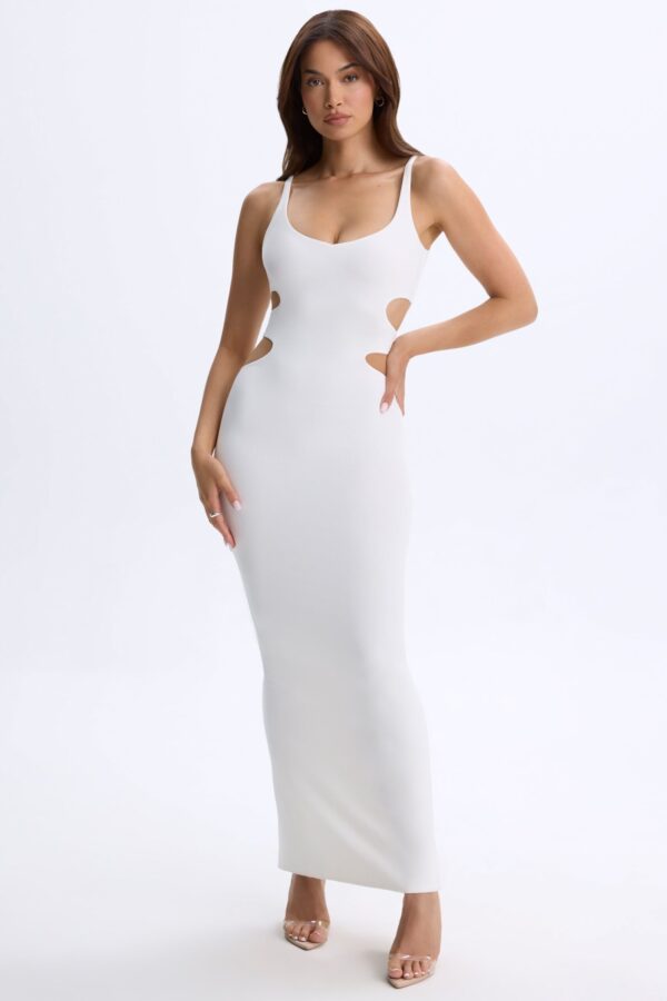 Plunge Cut-Out Maxi Dress in White - Image 4